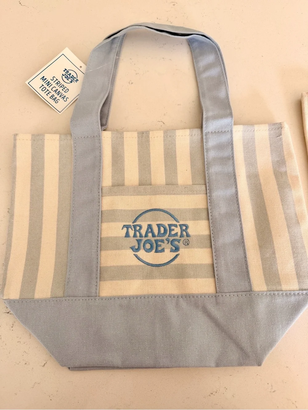 Trader Joe's Striped Mini Canvas Tote Bag - Blue & Cream - BNWT